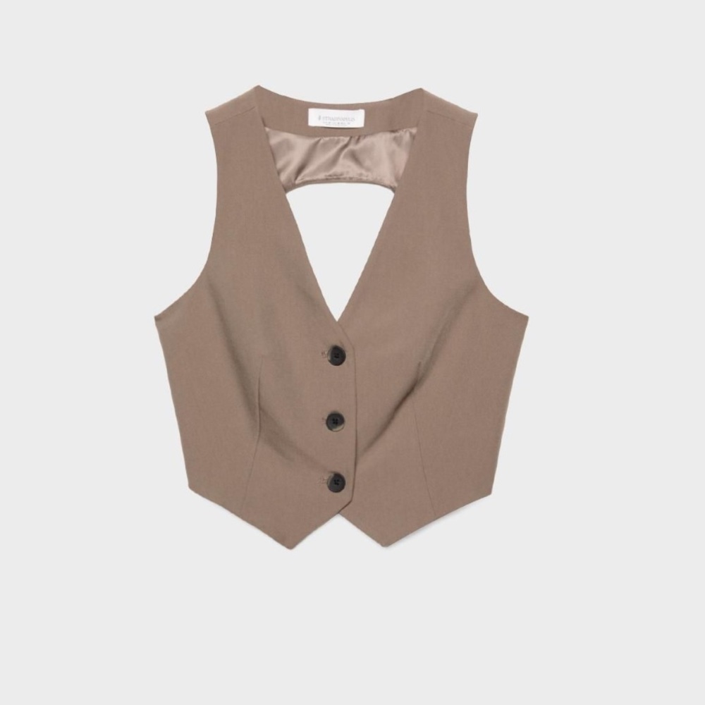 NWT Light Brown Open Back Button-Up Vest